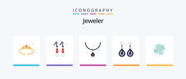 Jewellery Flat Icon Pack Including Valuable Gemstone Jewelry Fashion Necklace — 图库矢量图片