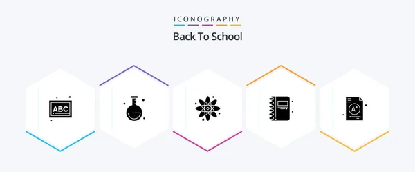 Back School Glyph Icon Pack Including Education Back School Open — Vettoriale Stock