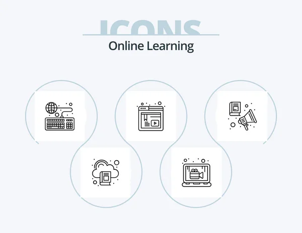 Online Learning Line Icon Pack Icon Design Documents Web Study — Vettoriale Stock