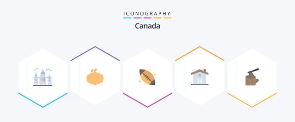 Canada Flat Icon Pack Including Wood Log Ball House — 스톡 벡터