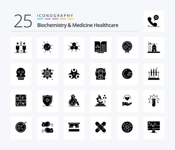 Biochemistry Medicine Healthcare Solid Glyph Icon Pack Including Viruses Book — Wektor stockowy