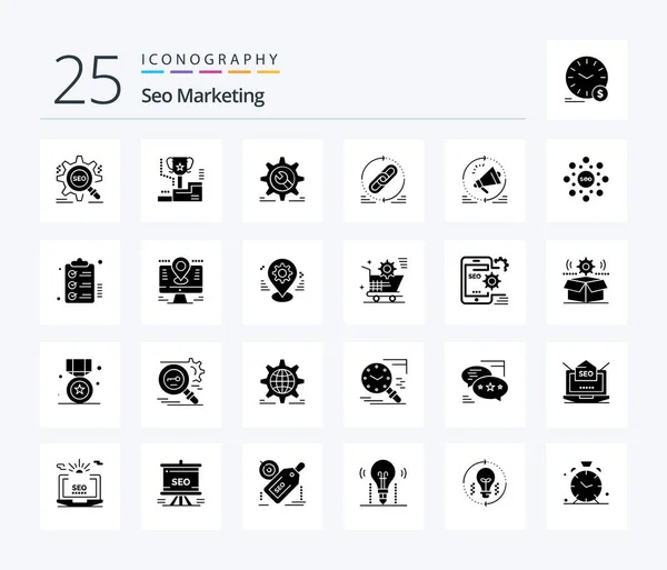 Seo Marketing Solid Glyph Icon Pack Including Web Link Trophy — Image vectorielle