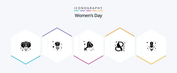 Womens Day Glyph Icon Pack Including Day Symbol Gender Female — Stockový vektor