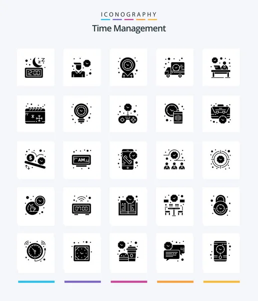 Creative Time Management Glyph Solid Black Icon Pack Desk Time — Stock vektor