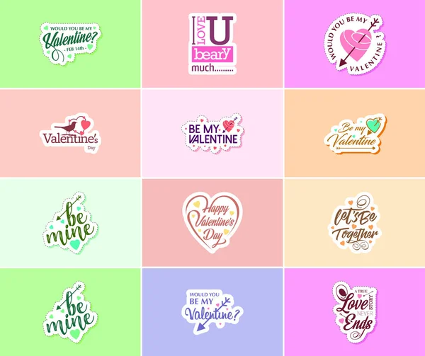 Celebrating Love Valentine Day Beautiful Typography Graphics Stickers — Stockvector
