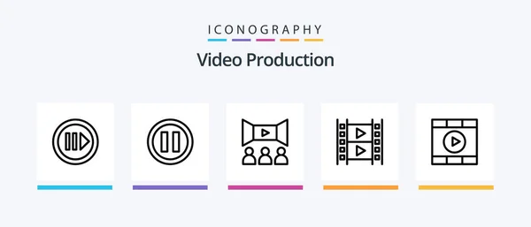 Video Production Line Icon Pack Including Chair Media Cinema Forward — Wektor stockowy