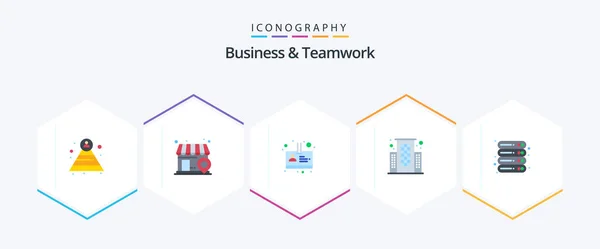 Business Teamwork Flat Icon Pack Including Server Person Office Data — Archivo Imágenes Vectoriales