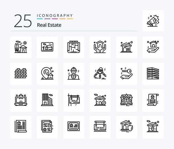 Real Estate Line Icon Pack Including Home Insurance Blueprint House — Wektor stockowy