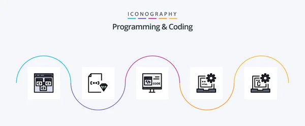 Programming Coding Line Filled Flat Icon Pack Including Develop Code — Stock Vector