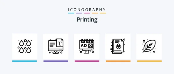 Printing Line Icon Pack Including Typography Screen Illustration Paint Drops — Wektor stockowy