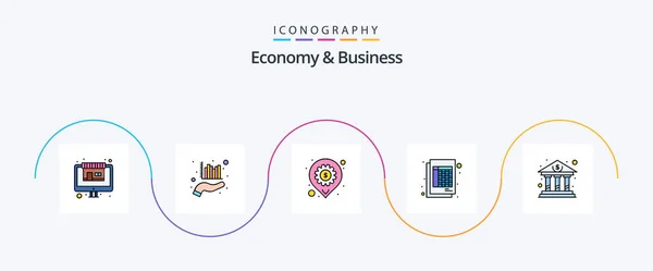 Economy Business Line Filled Flat Icon Pack Including Building Paper — 图库矢量图片
