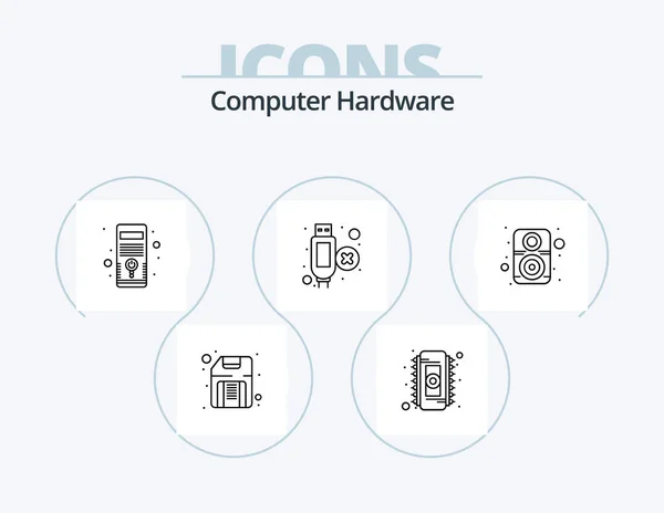 Computer Hardware Line Icon Pack Icon Design Disk Keyboard Data — Vettoriale Stock