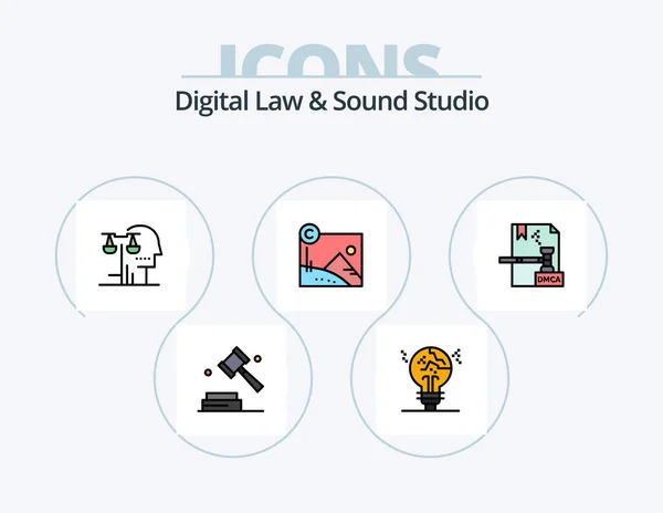Digital Law Sound Studio Line Filled Icon Pack Icon Design — vektorikuva