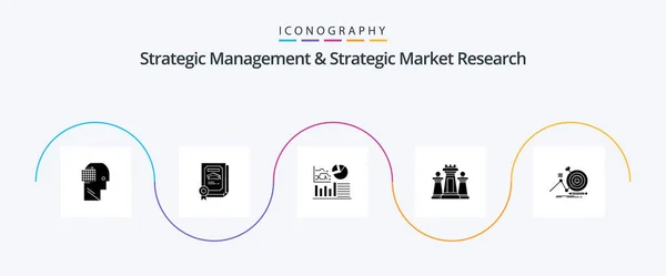 Strategic Management Strategic Market Research Glyph Icon Pack Including Target — Stock vektor
