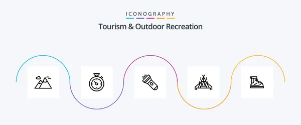 Tourism And Outdoor Recreation Line 5 Icon Pack Including hiking. boots. flashlight. camping. camp