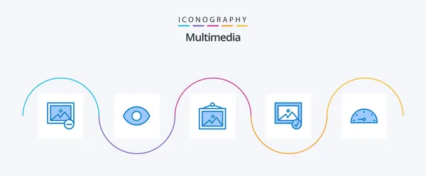 Multimedia Blue Icon Pack Including Image Gauge — Stok Vektör