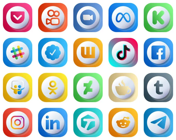 Cute Gradient High Resolution Social Media Icons Video Kickstarter Douyin — Stockvector