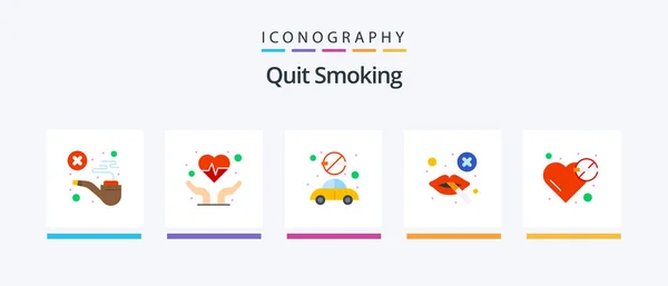 Quit Smoking Flat Icon Pack Including Banned Lips Heart Cigarette — Vector de stock