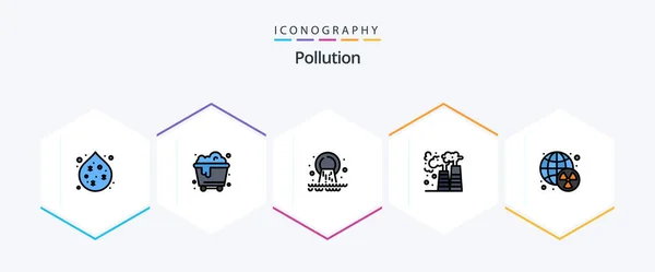 Pollution Filledline Icon Pack Including Waste Nuclear Radioactive Waste Gas — Vector de stock