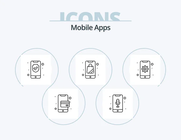 Mobile Apps Line Icon Pack Icon Design Setting Gear Application — Stockvektor