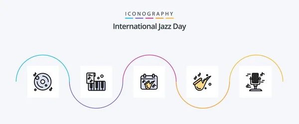 International Jazz Day Line Filled Flat Icon Pack Including Music — Stock Vector