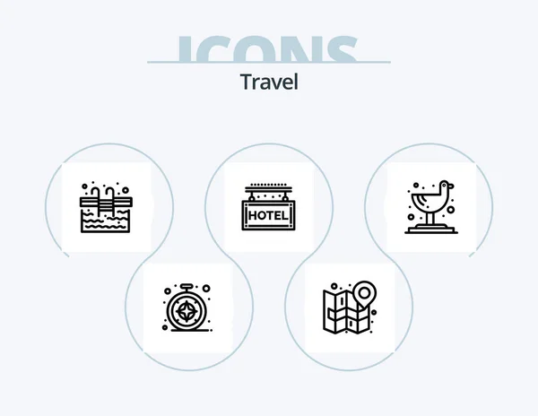 Travel Line Icon Pack Icon Design Public Safari City Compass — Archivo Imágenes Vectoriales