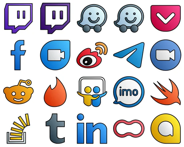 Customizable Icons Video Sina Zoom Messenger Filled Line Style Social — Stockvektor