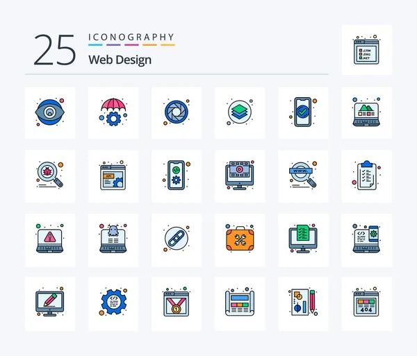 Web Design Line Filled Icon Pack Including Authentication Tools Color — Stok Vektör