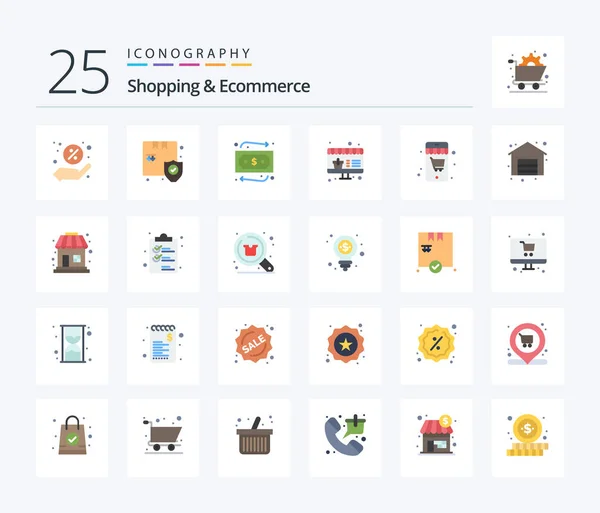 Shopping Ecommerce Flat Color Icon Pack Including Shopping Cart Shopping — Archivo Imágenes Vectoriales