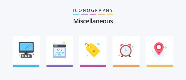 Miscellaneous Flat Icon Pack Including Map Bookmark Watch Alarm Creative — Stockvector