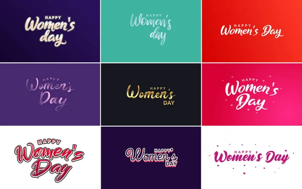 Happy Women Day Greeting Card Template Hand Lettering Text Design — Stock Vector