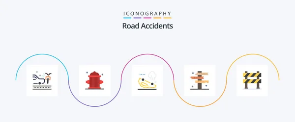 Road Accidents Flat Icon Pack Including Barrier Signs Accident Road — Stock Vector