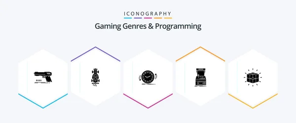 Gaming Genres Programming Glyph Icon Pack Including Game Arcade Racing — Stockvector