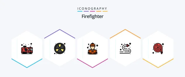 Firefighter Filledline Icon Pack Including Water Hose Hose Fireman Fire — Stockový vektor