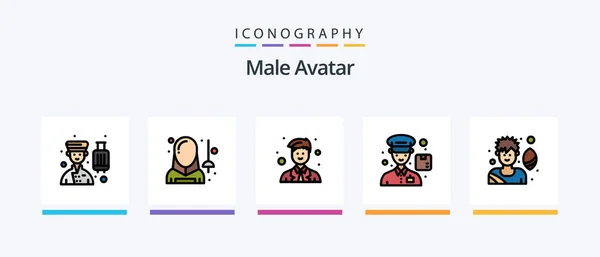 Male Avatar Line Filled Icon Pack Including Sport Boy Avatar — Archivo Imágenes Vectoriales