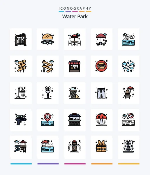 Creative Water Park Line Filled Icon Pack Water Holder Park — Stockvector
