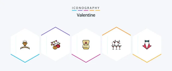 Valentine Filledline Icon Pack Including Heart Wedding Ring Heart Glass — Vettoriale Stock