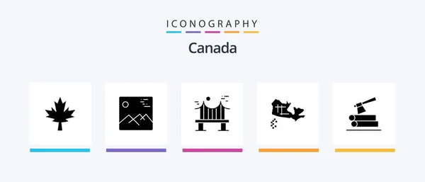 Canada Glyph Icon Pack Including Timber Bridge Location Canada Creative — Stock Vector