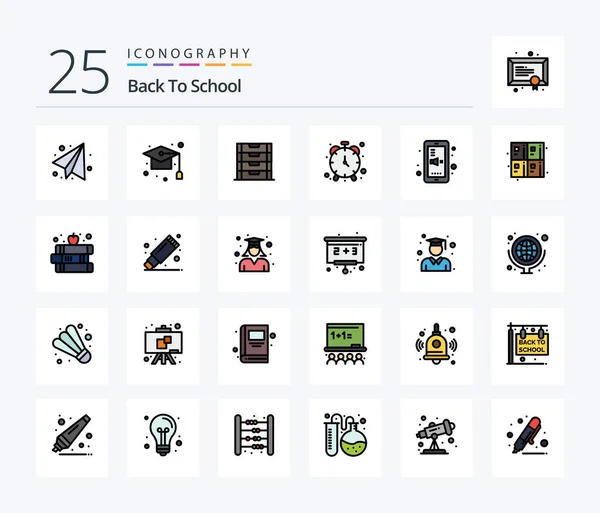 Back School Line Filled Icon Pack Including Education Timepiece Document — Archivo Imágenes Vectoriales
