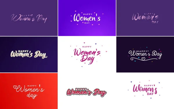 Eight March Typographic Design Set Happy Women Day Theme — Vetor de Stock