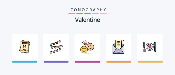 Valentine Line Filled Icon Pack Including Message Love Love Letter — Archivo Imágenes Vectoriales