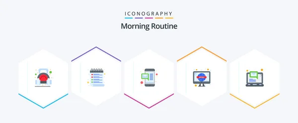 Morning Routine Flat Icon Pack Including Email Check List Television — Stok Vektör