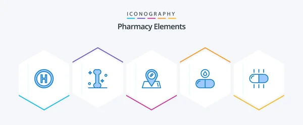 Pharmacy Elements Blue Icon Pack Including Pills Pills Medical Pills — Stockvector