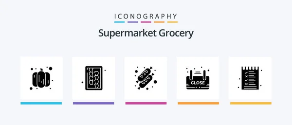 Grocery Glyph Icon Pack Including Menu Food Cake Shop Sign — Wektor stockowy