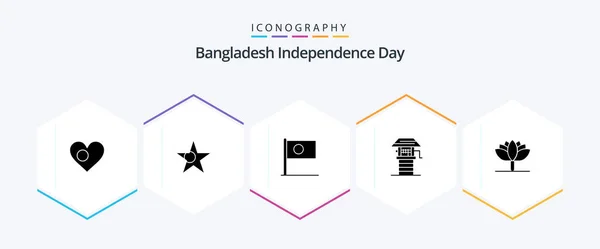 Bangladesh Independence Day Glyph Icon Pack Including Flower Farming Asian — Stockvector