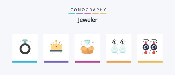 Jewellery Flat Icon Pack Including Earrings Jewelry Gold Jewelry Creative — Vettoriale Stock