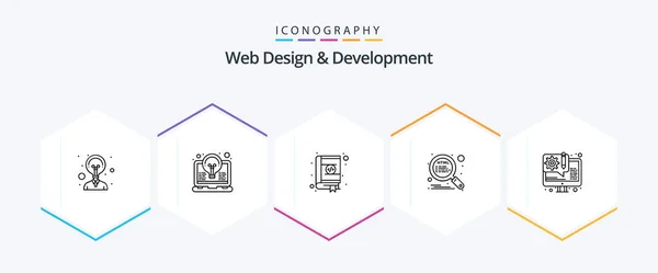 Web Design Development Line Icon Pack Including Design Search Book — Stock vektor
