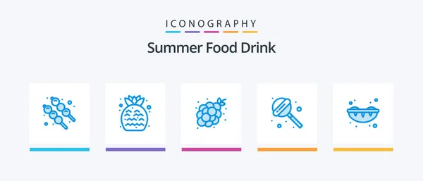 Summer Food Drink Blue Icon Pack Including Summer Sushi Food — Stock vektor