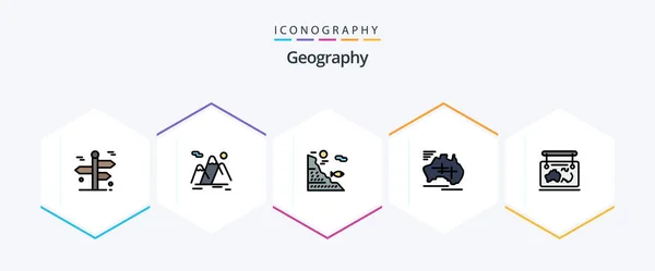 Geo Graphy Filledline Icon Pack Including Country Australia Hiking Fishing — Image vectorielle