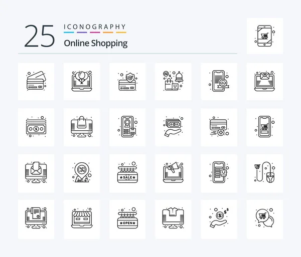 Online Shopping Line Icon Pack Including Marketing Savings Sale Alert — Wektor stockowy